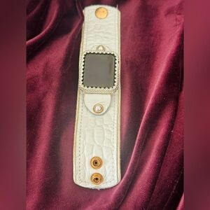 Sparkle Layered White & Champagne leather band w/ Pearl Accents for Apple Watch